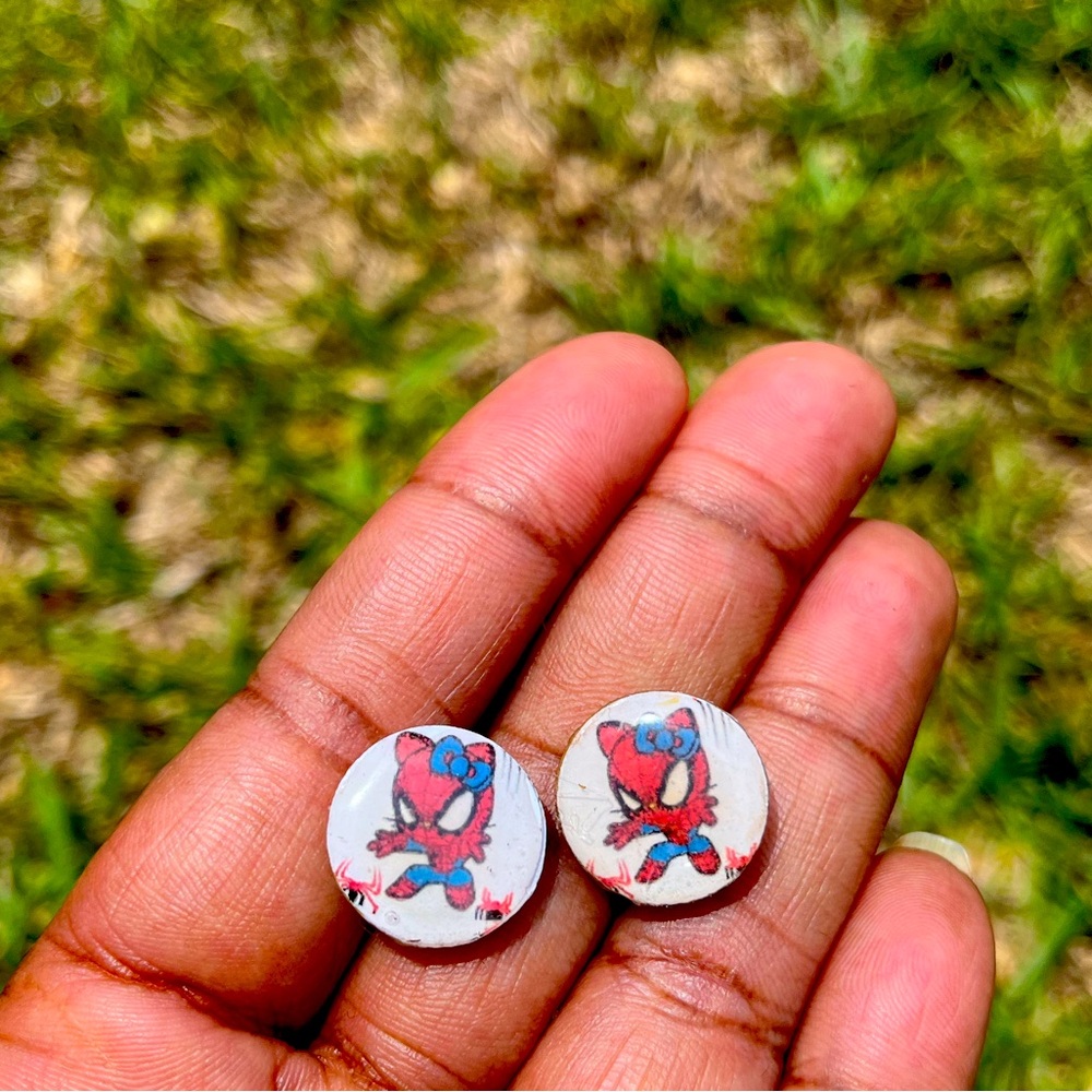 Hello Kitty Spider-Man Inspo Handmade Studded Earrings 🕸️🕷️